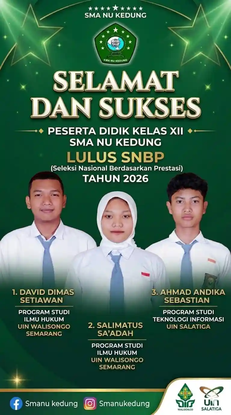 Murid SMA NU Kedung yang diterima di SNBP Universitas Negeri Tahun 2026